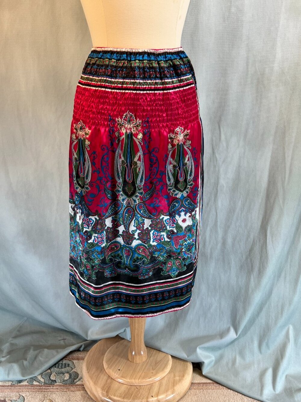 VTG Cotton ExpressPaisley Midi  Skirt Multicolor Elastic Waist Boho Size 1X